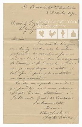 Lettre de Joseph Fortin à David Gordon Pozer