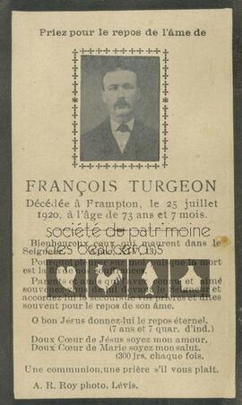 Carte mortuaire de François Turgeon, décédé le 25 juillet 1920